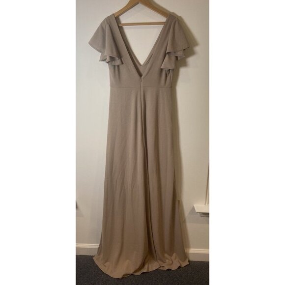 NWT Birdy Grey Hannah Dress Empire Waist Flutter Sleeve Taupe Large L New - Picture 3 of 6